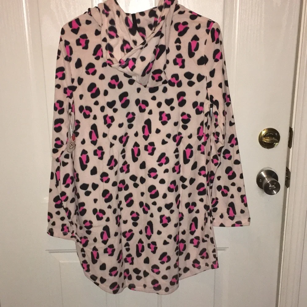 New Women’s Fleece Animal Print Hoodie Pajama Gown Size Large